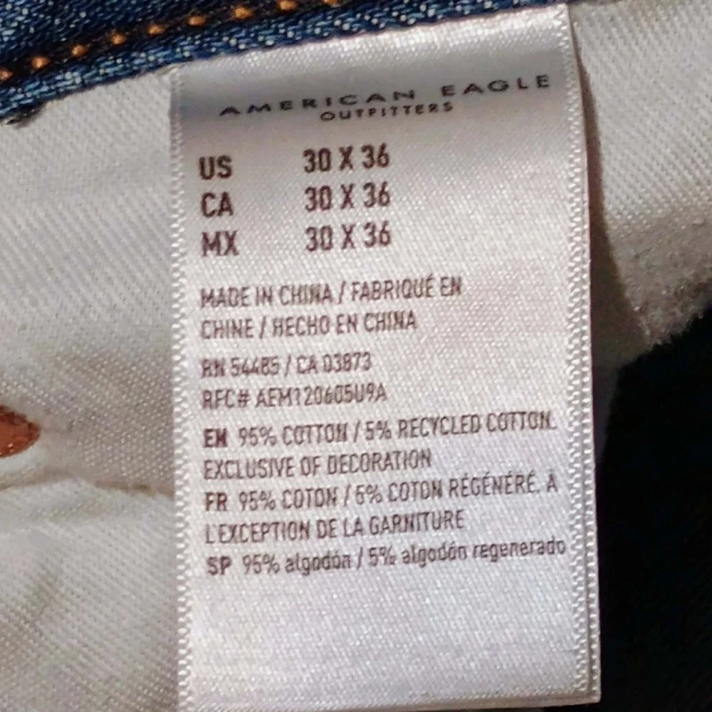 American Eagle Jeans Men's 30x36 Mid Rise‎ Slim Straight Light Wash Casual Denim
